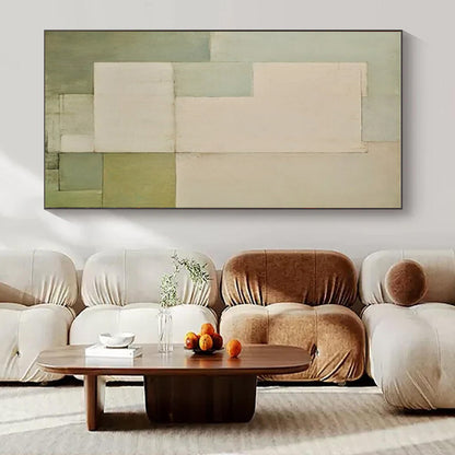 Soft Greens & Neutrals, Geometric Blocks - "Gentle Geometry" - Abstract Acrylic Painting CT1444