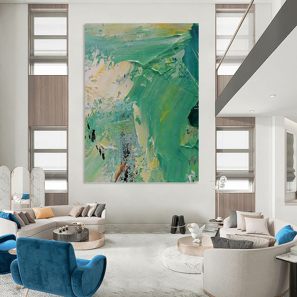 Turquoise and Yellow Impasto - Abstract Impasto Painting On Canvas DKH1270