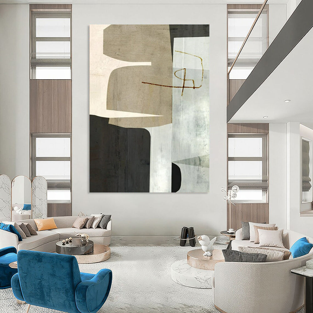 “Neutral - Toned Geometric Collage” - Abstract Painting On Canvas CT2319