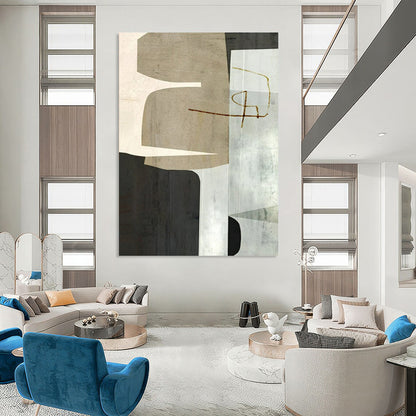 “Neutral - Toned Geometric Collage” - Abstract Painting On Canvas CT2319