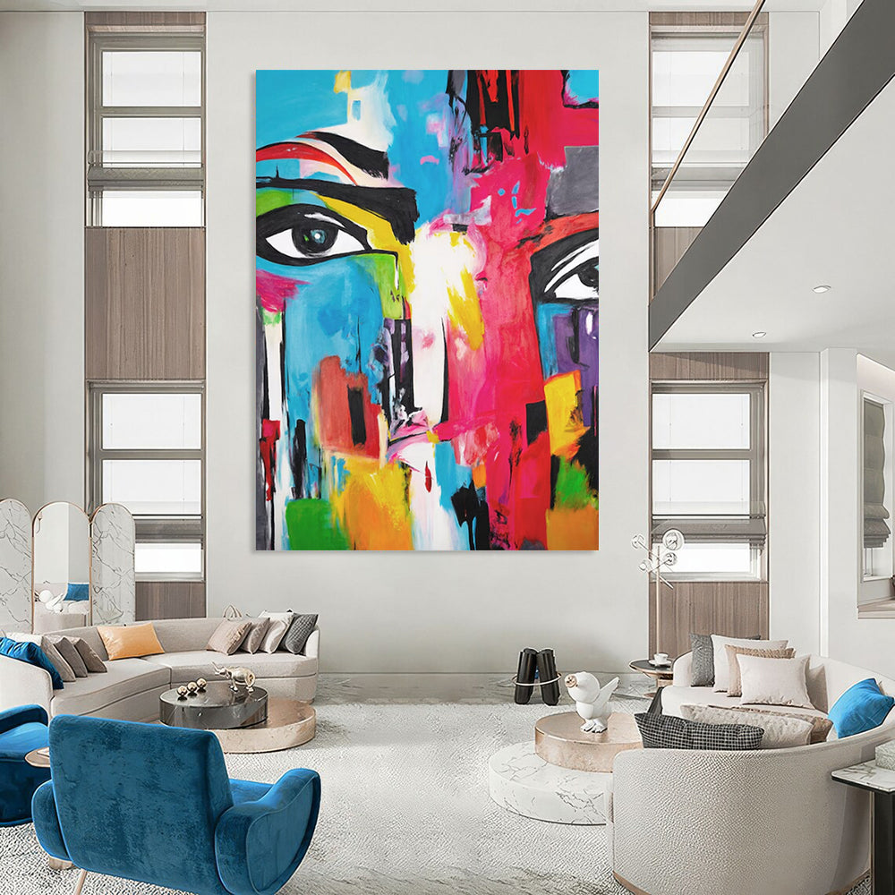 “Color - Blocked Face” - Multicolor Abstract Portrait Painting On Canvas CT2220