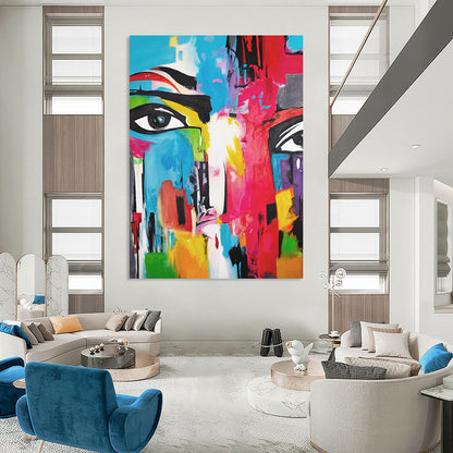 “Color - Blocked Face” - Multicolor Abstract Portrait Painting On Canvas CT2220