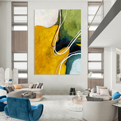 “Vibrant Color Block Abstract - Yellows, Greens, and Flowing Lines” Painting On Canvas CT2386