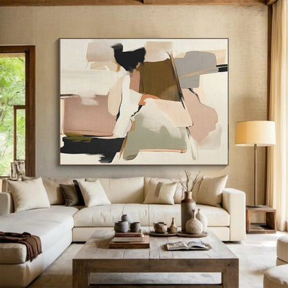 Muted Pink, Beige & Green Shapes, “Gentle Geometry” - Abstract Geometric Acrylic Painting CT0762