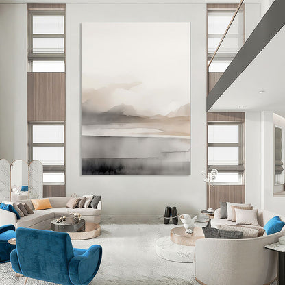 “Ink - Wash Mountain Serenity” – Abstract Watercolor Landscape with Beige and Gray Gradients CT2060