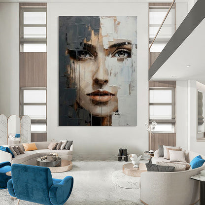 “Layered Visage Mystery” - Textured Abstract Face Painting On Canvas CT2190