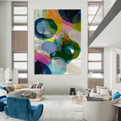 “Translucent Colorful Circles” - Multicolor Abstract Stained - Glass - Like Painting On Canvas DKH0999