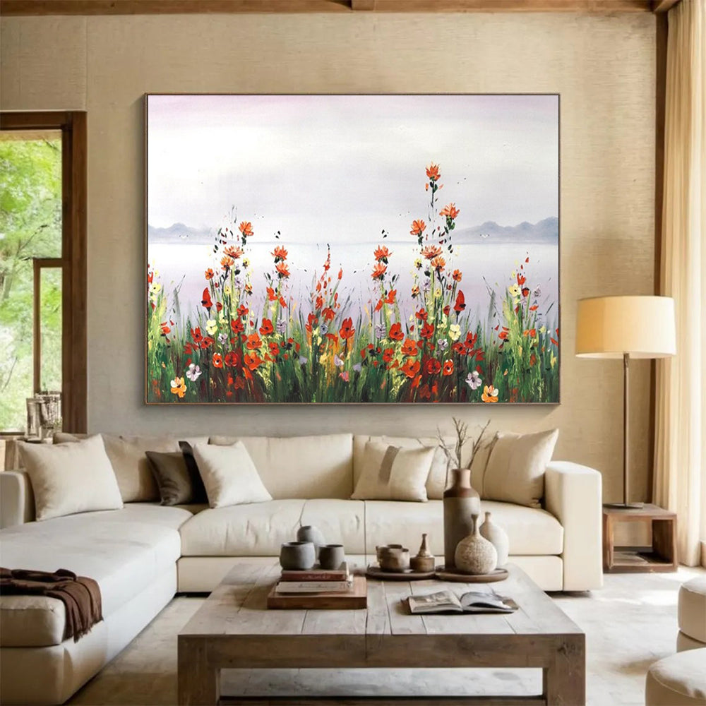 Wildflowers by the Lake - Impressionist Landscape Painting On Canvas DLZ189