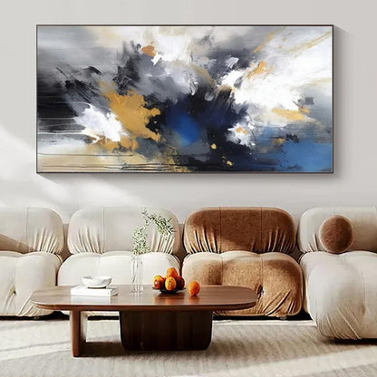 Blue, Gold & Grey Explosion - Abstract Expressionist Acrylic CT1253