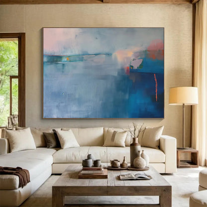 “Cool Blue Abstract Horizons” Abstract Acrylic Painting On Canvas DKH477