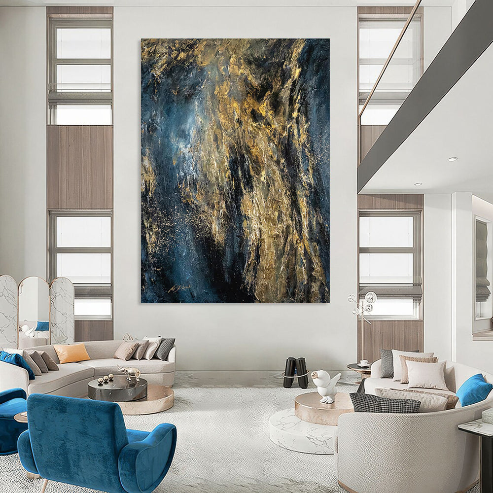 “Dark Gold Abstraction” - Dark & Gold Abstract Painting On Canvas CT2246