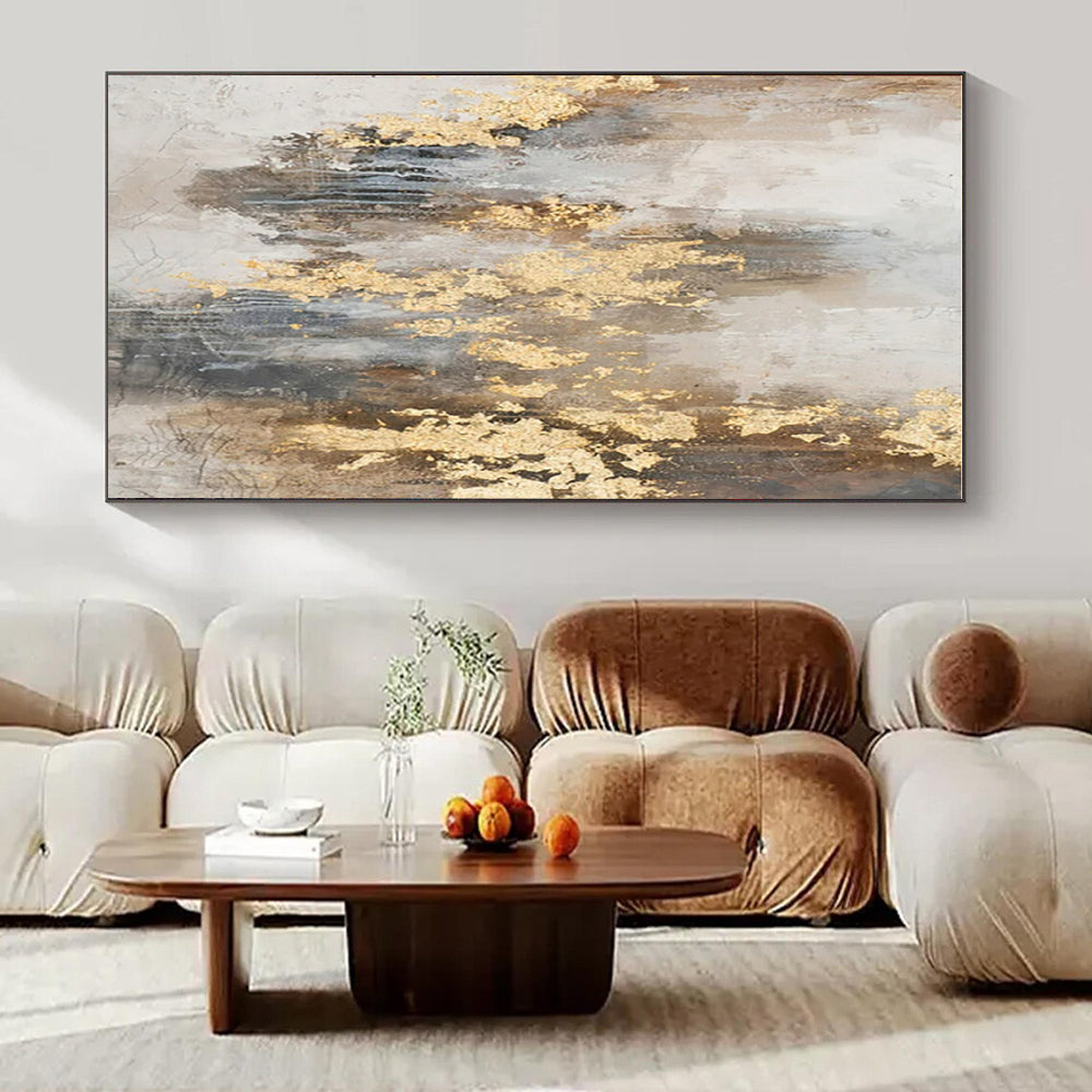Grey, Brown & Gold Textured Accents - "Gilded Echoes" - Abstract Textured Painting CT1471