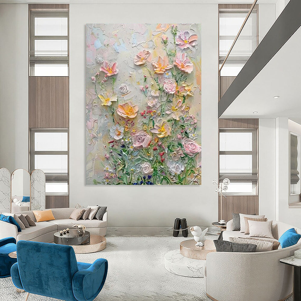 Impasto Flower Garden in Pastels - Impasto Floral Painting On Canvas DKH1384