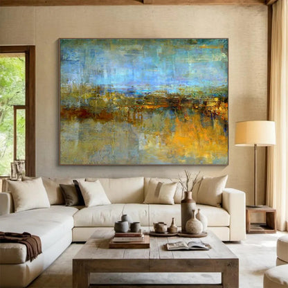“Blue - Hued Abstract Landscape” Abstract Oil Painting On Canvas DKH372