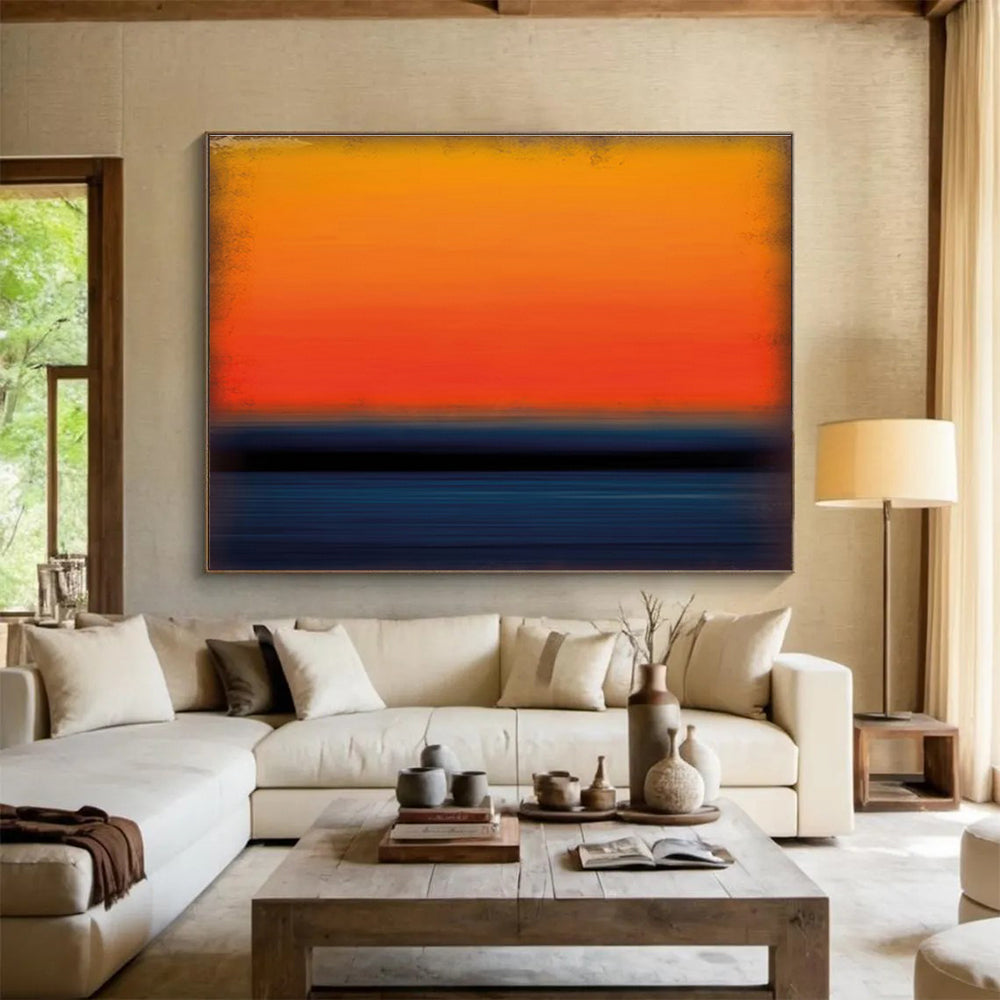 “Orange - Blue Abstract Sunset” Abstract Color - Field Painting On Canvas DKH449