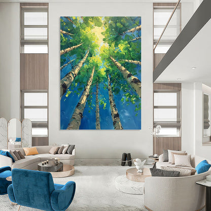 “Sunlit Canopy” - Green, Blue & Yellow Tree - Top Landscape Painting On Canvas DKH1552