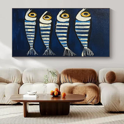 “Striped Fish on Blue” – Naive Art Painting CT1189