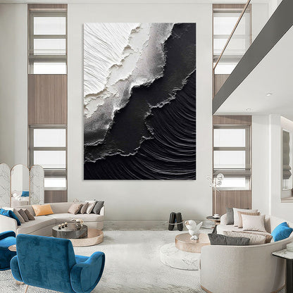 Textured Black and White Abstract Layers - Abstract Painting On Canvas DKH1475