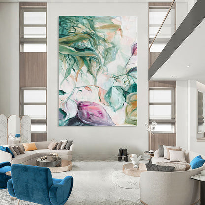 Green Leaves, Pink Blooms - "Dreamy Botanicals" - Abstract Floral Painting CT1850