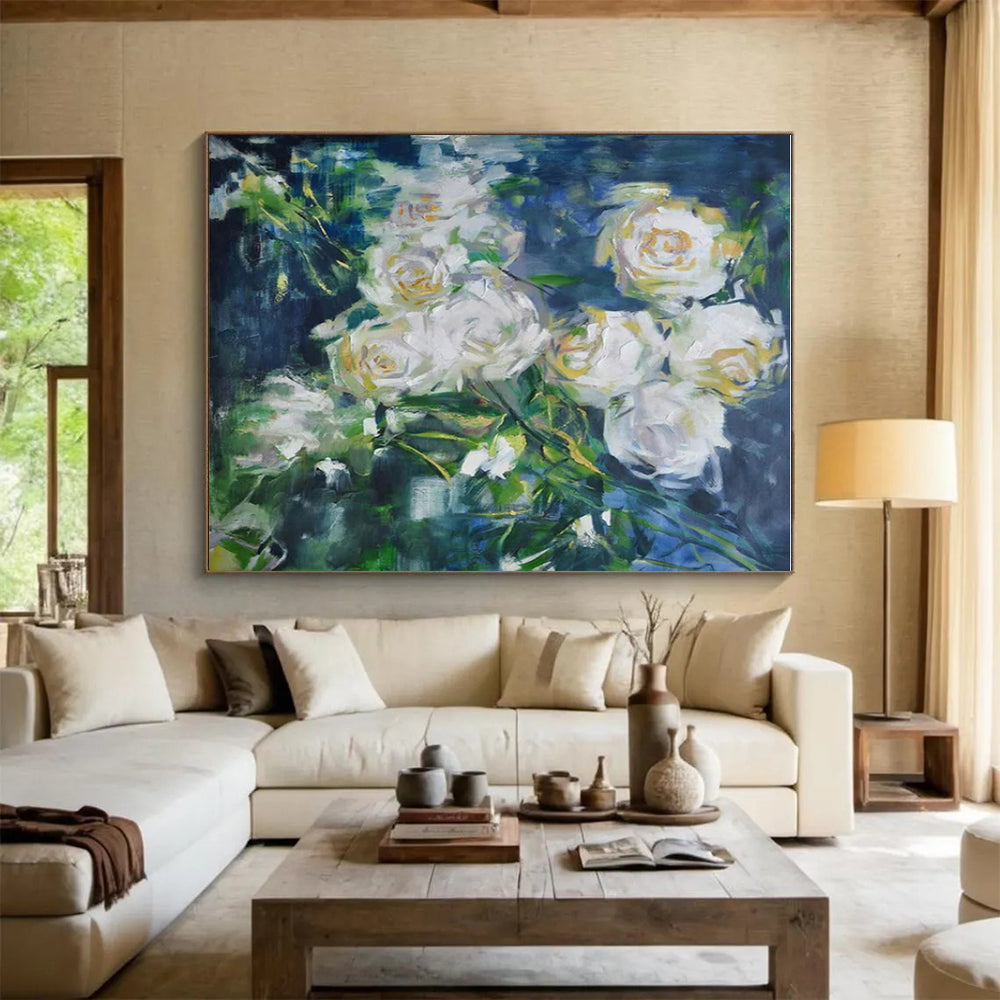 “White Rose Impasto” ，Impasto Floral Painting CT0892