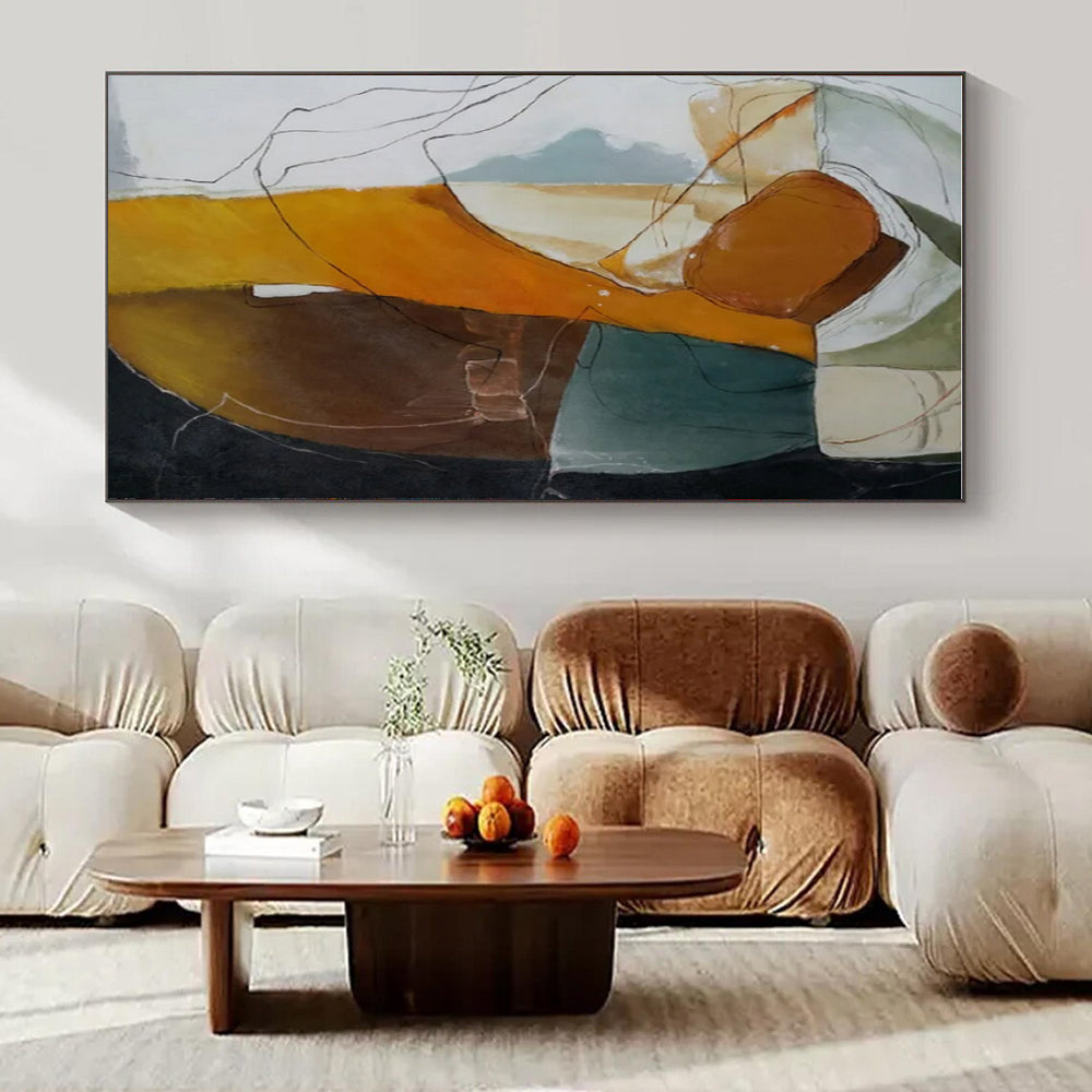 Earth Tones, Abstracted Forms & Lines - "Organic Abstraction" - Mixed - media Abstract Painting CT1457