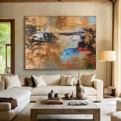 “Gilded Abstract Fusion - Gold, Blues, Reds, and Greens” Painting On Canvas DKH019