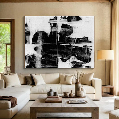 “Monochrome Textured Layers” Black - and - White Abstract Painting On Canvas DLZ134