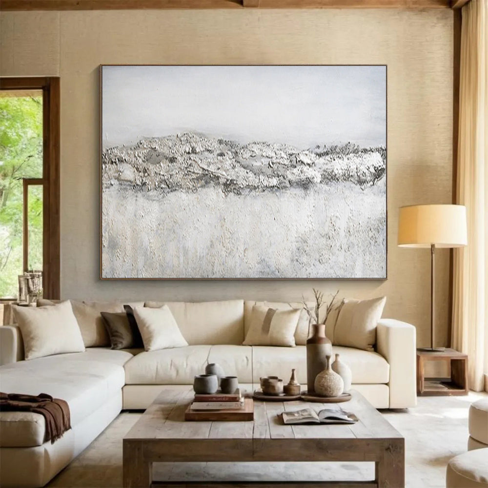 “Textured Gray Horizon” - Gray & White Minimalist Abstract Painting On Canvas DLZ260