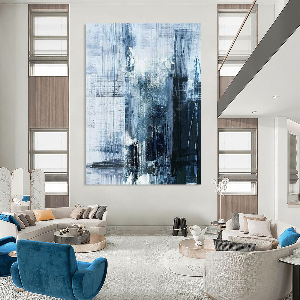 “Blue - Gray Abstract Cityscape” - Abstract Painting On Canvas CT2343