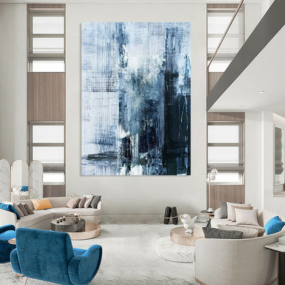 “Blue - Gray Abstract Cityscape” - Abstract Painting On Canvas CT2343