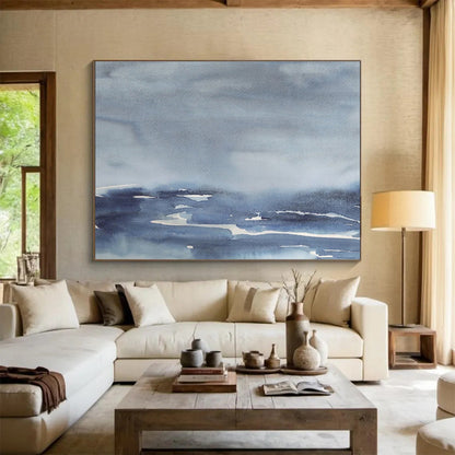 “Blue and Gray Watercolor Abstract Sea” Painting On Canvas DKH168