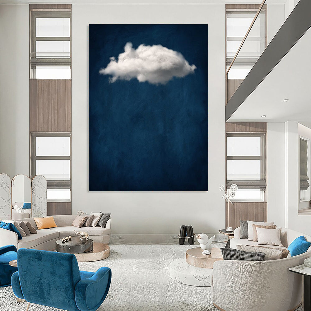Single White Cloud Deep Blue Minimalist Sky Inspired Art CT1918