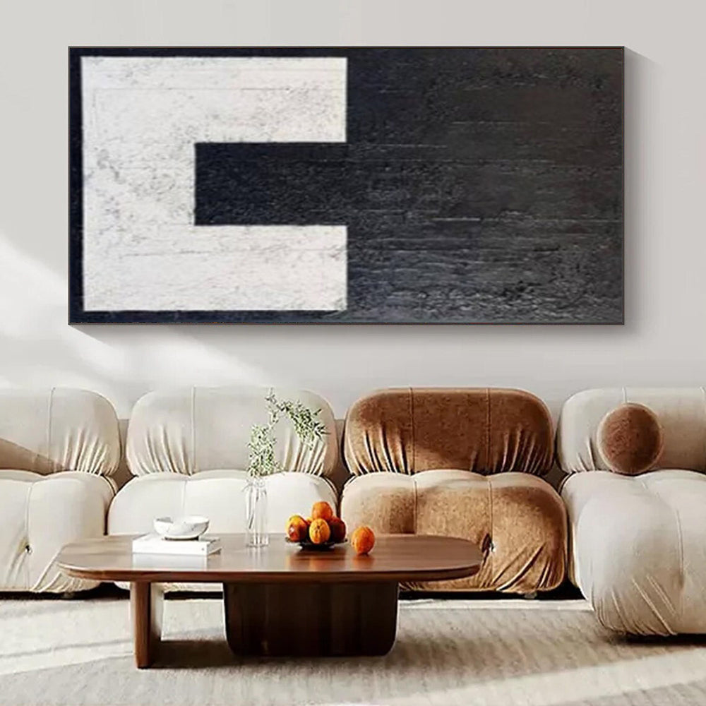 “Textured Black - White ‘U’” – Minimalist Textured Painting CT1077