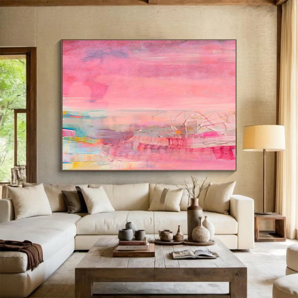 Pink - Toned Abstract Landscape - Layers of Pink and Colorful Accents Painting On Canvas DKH035