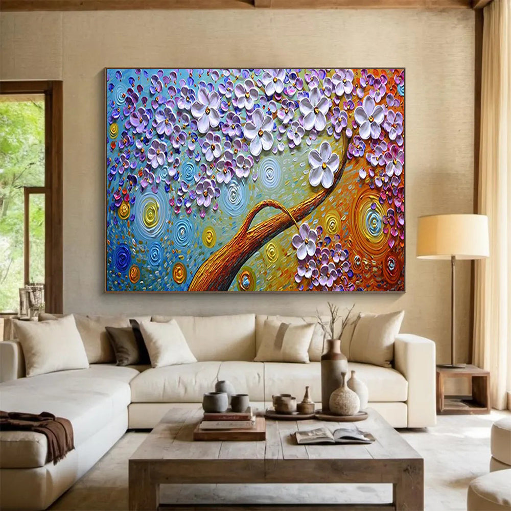 Textured Flower Tree with Swirls - Impasto Fantasy Painting On Canvas DLZ217