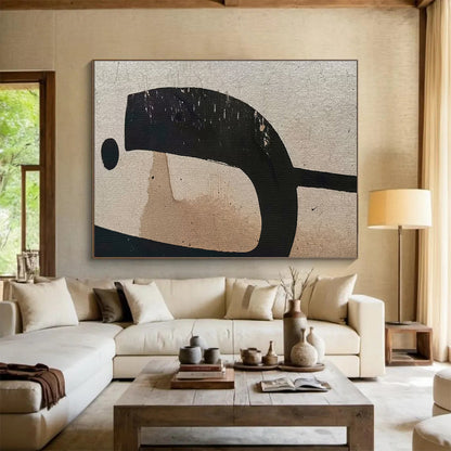 Black and Beige Minimalist “Abstract Form Simplicity” Painting On Canvas DKH139
