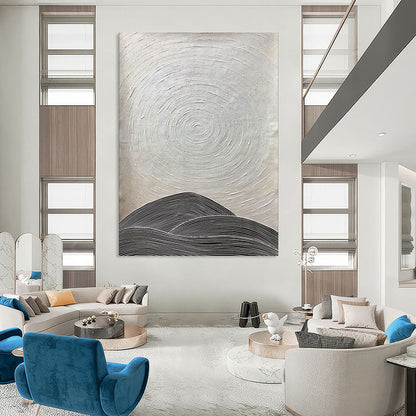 Black - and - White Rings and Hills Minimalist Abstract Art CT1960