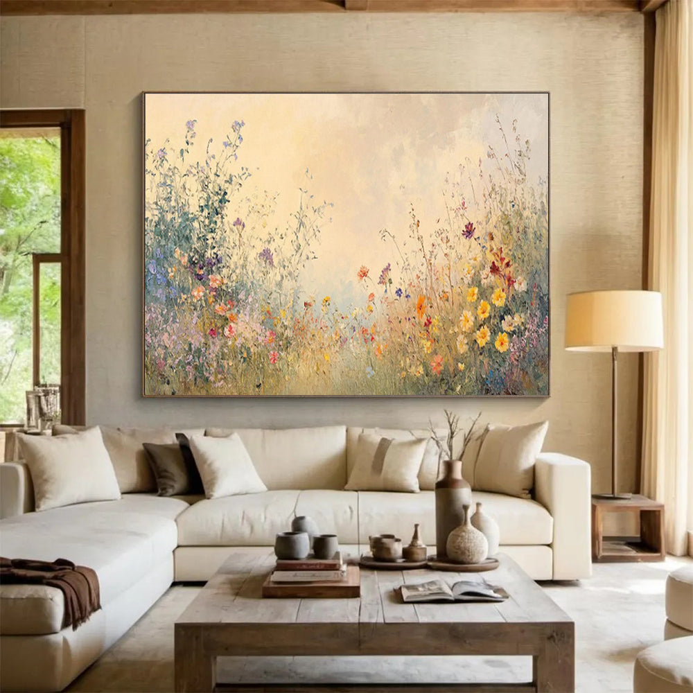 “Wildflower Reverie” - Pastel - Hued Floral Impressionistic Painting On Canvas DKH693