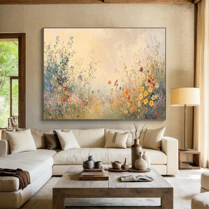 “Wildflower Reverie” - Pastel - Hued Floral Impressionistic Painting On Canvas DKH693