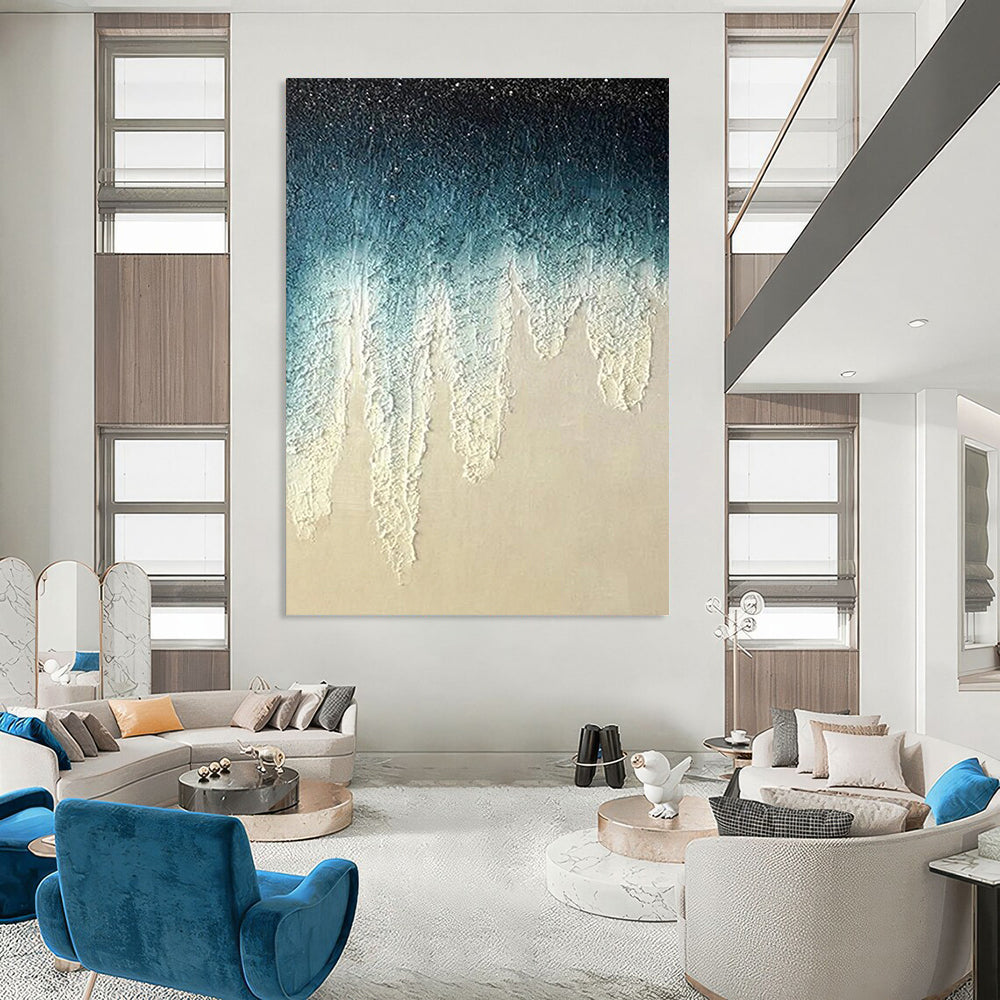 “Blue, White Dripping Texture ‘Celestial Tears’” - Impasto Abstract Painting On Canvas DTP343