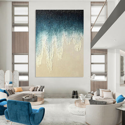 “Blue, White Dripping Texture ‘Celestial Tears’” - Impasto Abstract Painting On Canvas DTP343