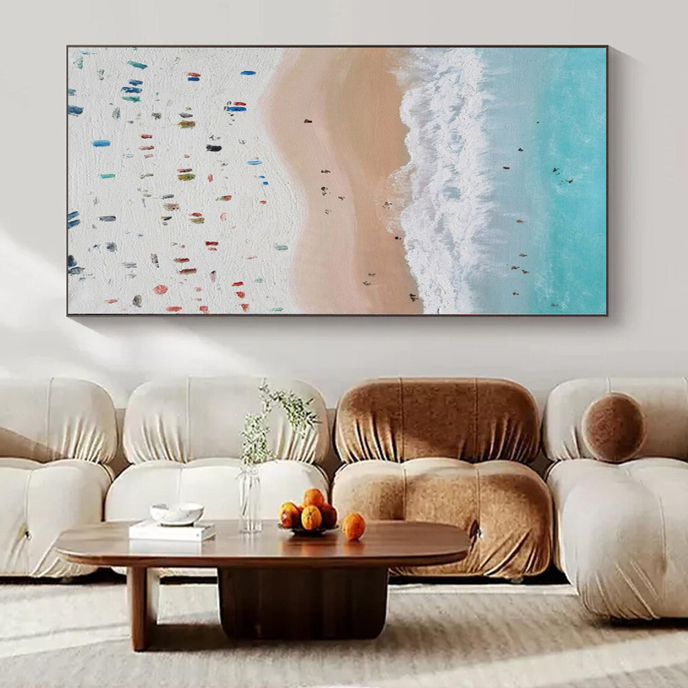 “Colorful Beach Aerial View” – Impasto Seascape Painting CT1131