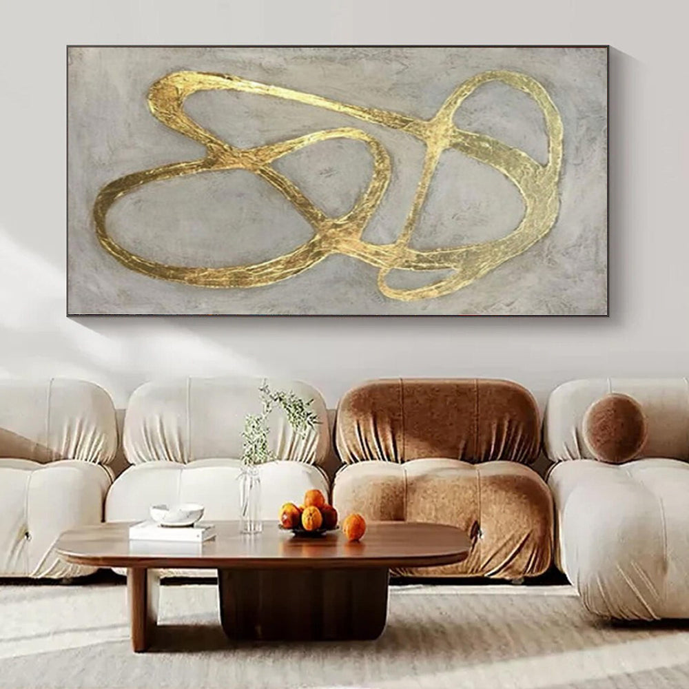 “Gold - Gray Abstract Loops” – Metallic Abstract Painting CT1097