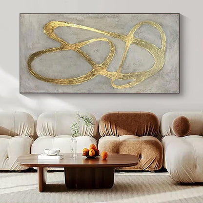 “Gold - Gray Abstract Loops” – Metallic Abstract Painting CT1097