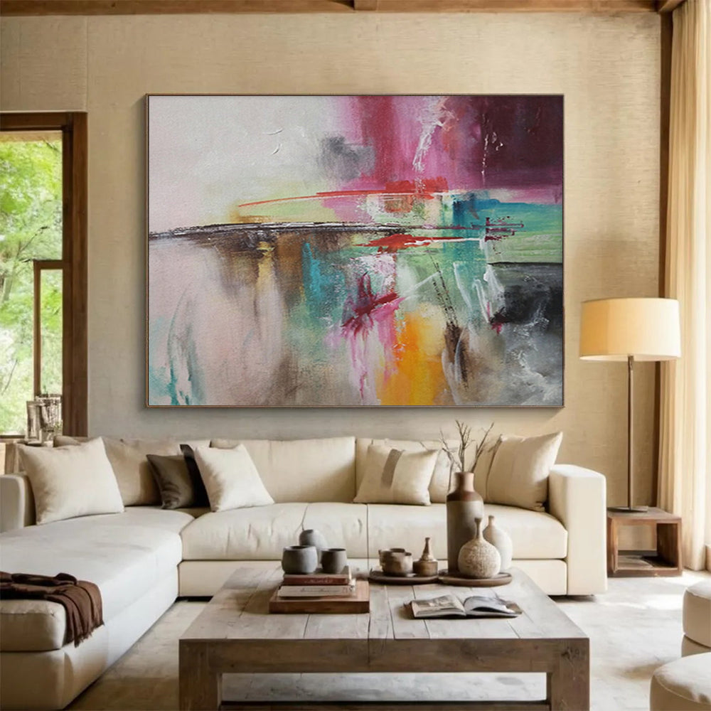 “Colorful Abstract Fusion - Pinks, Greens, and Bold Strokes” Painting On Canvas DKH006