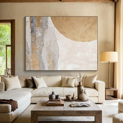 Gold, Gray & White Landscape, “Ethereal Horizons” - Textured Abstract Landscape Acrylic Painting CT0745