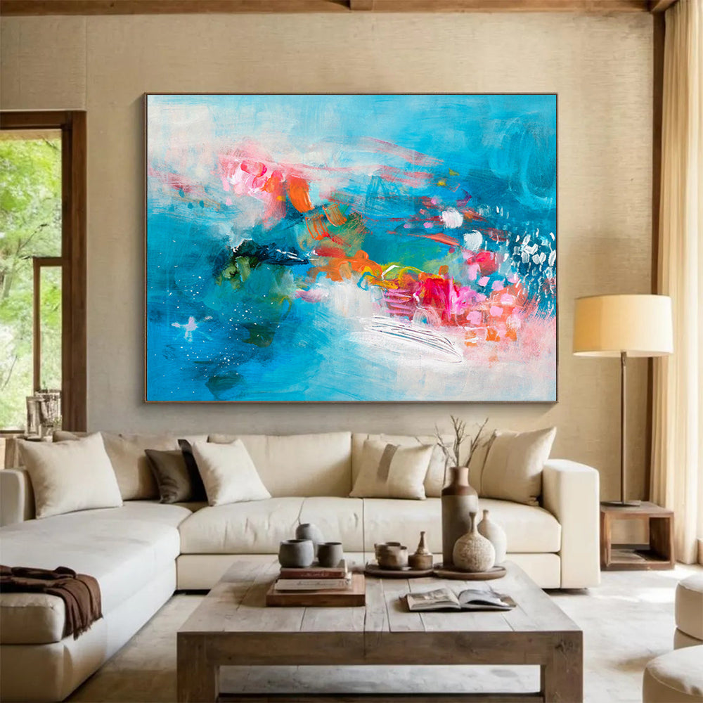 Vibrant Blue Abstract Wave - Dynamic Colors and Flowing Forms Painting On Canvas DKH032