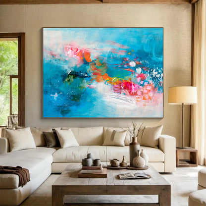 Vibrant Blue Abstract Wave - Dynamic Colors and Flowing Forms Painting On Canvas DKH032