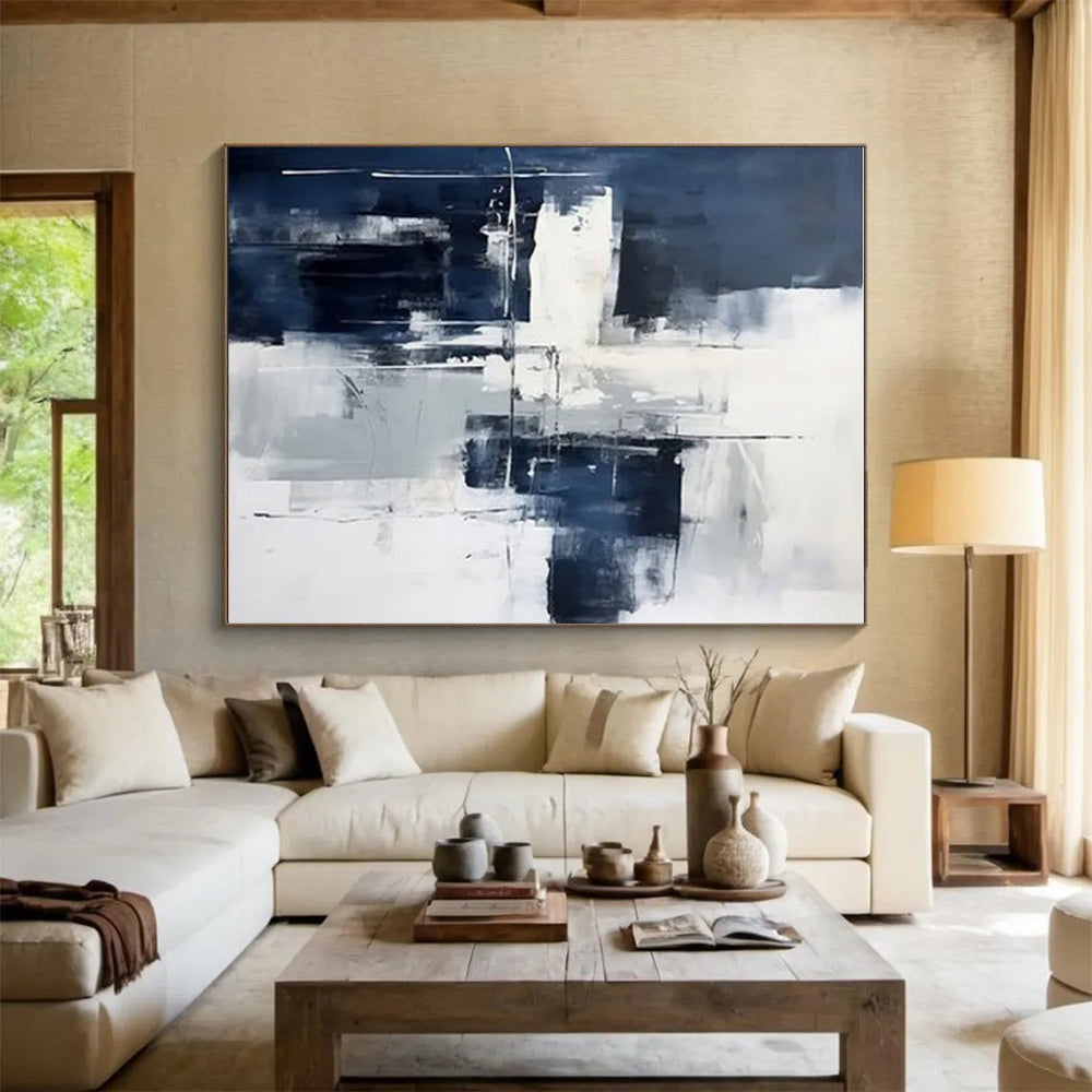 “Blue - Gray - White Abstract Structures” ，Abstract Oil Painting CT0840