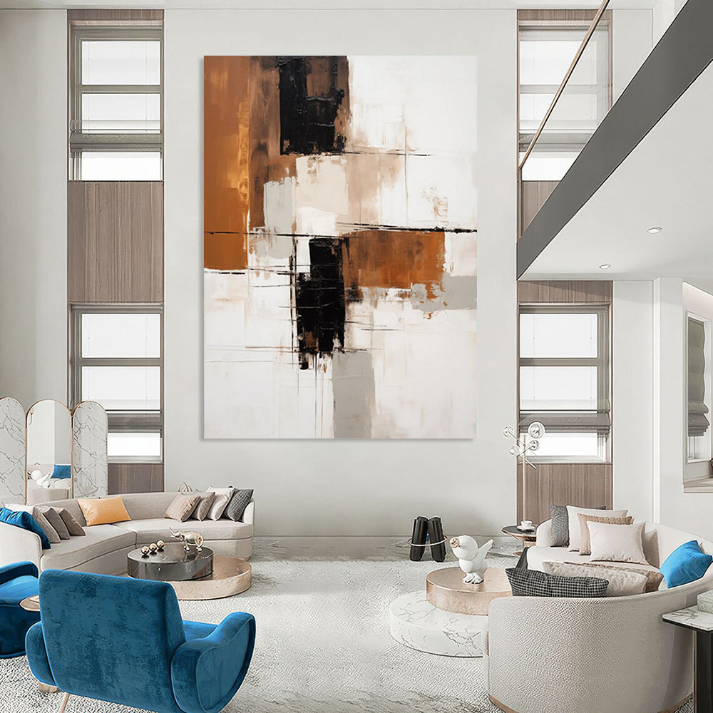 “Brown - Beige Geometric Abstraction” - Modernist Abstract Painting On Canvas DTP129